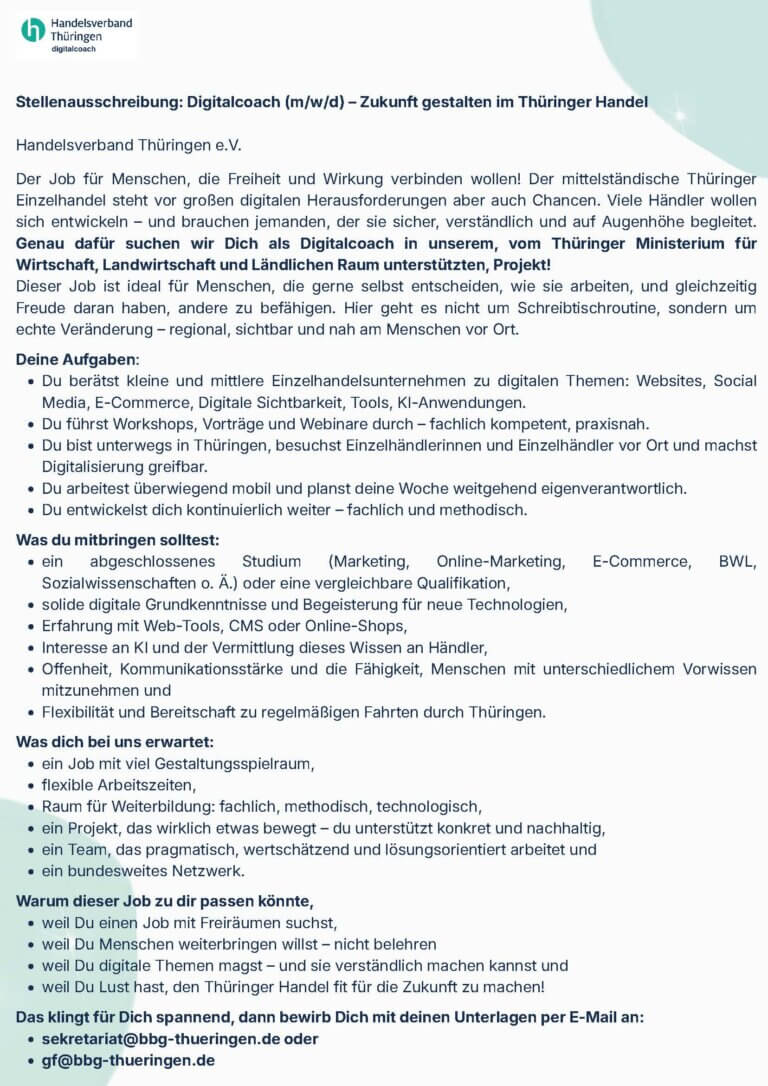 Stellenausschreibung Digitalcoach