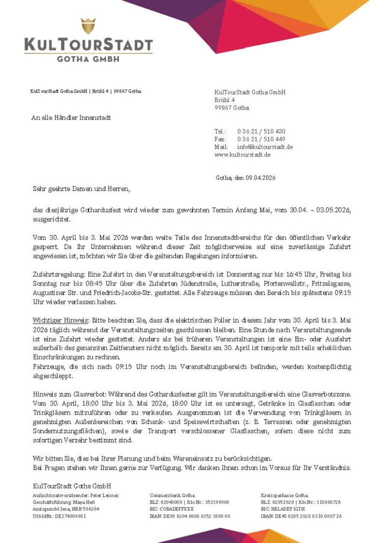 Anschreiben Händler Inennstadt Gothardusfest